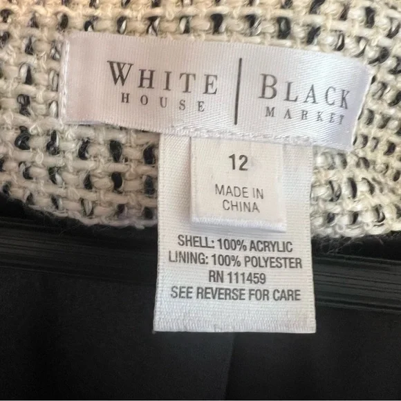 White House Black Market Tweed Blazer Black & White 3/4 Sleeve Career Wear Sz 12 - Picture 6 of 10
